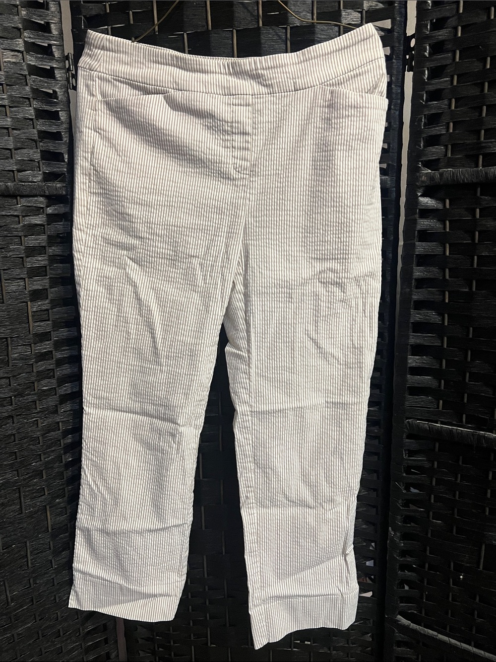 Hilary Radley White and taupe beige Striped Casual Pants pull on size M
